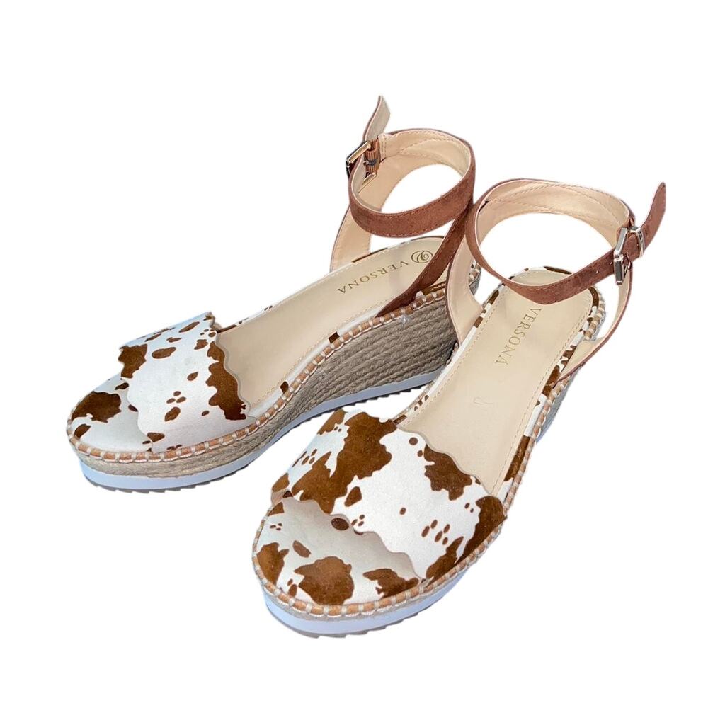 Cow Print Summer Espadrille Heel Sandals | Y2K Farmcore | Size 8.5